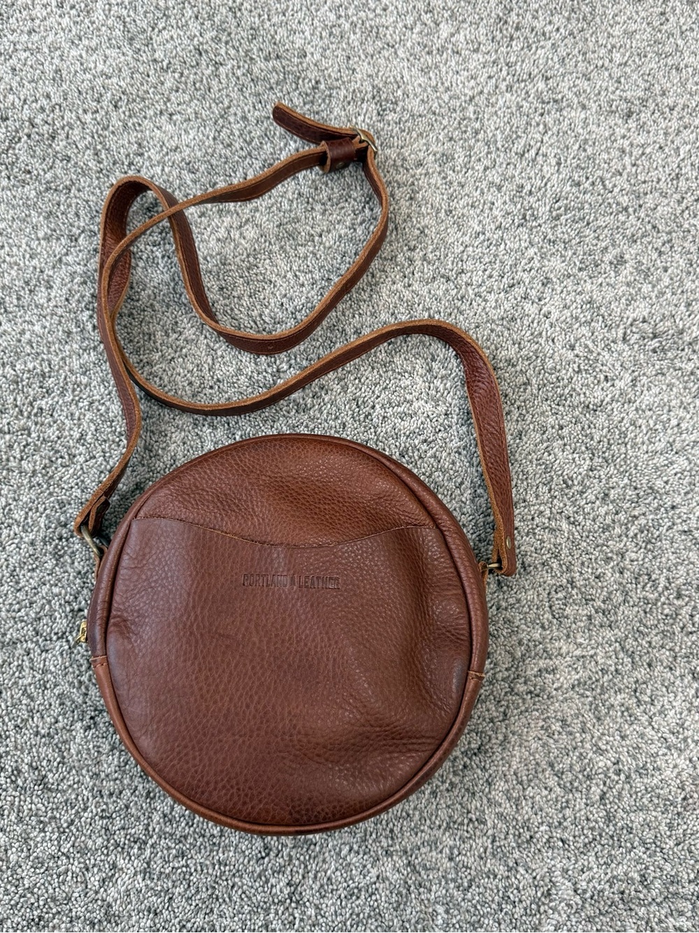 Portland Leather Small Circle Crossbody Brown Nutmeg Pebbled Women's Purse Bag